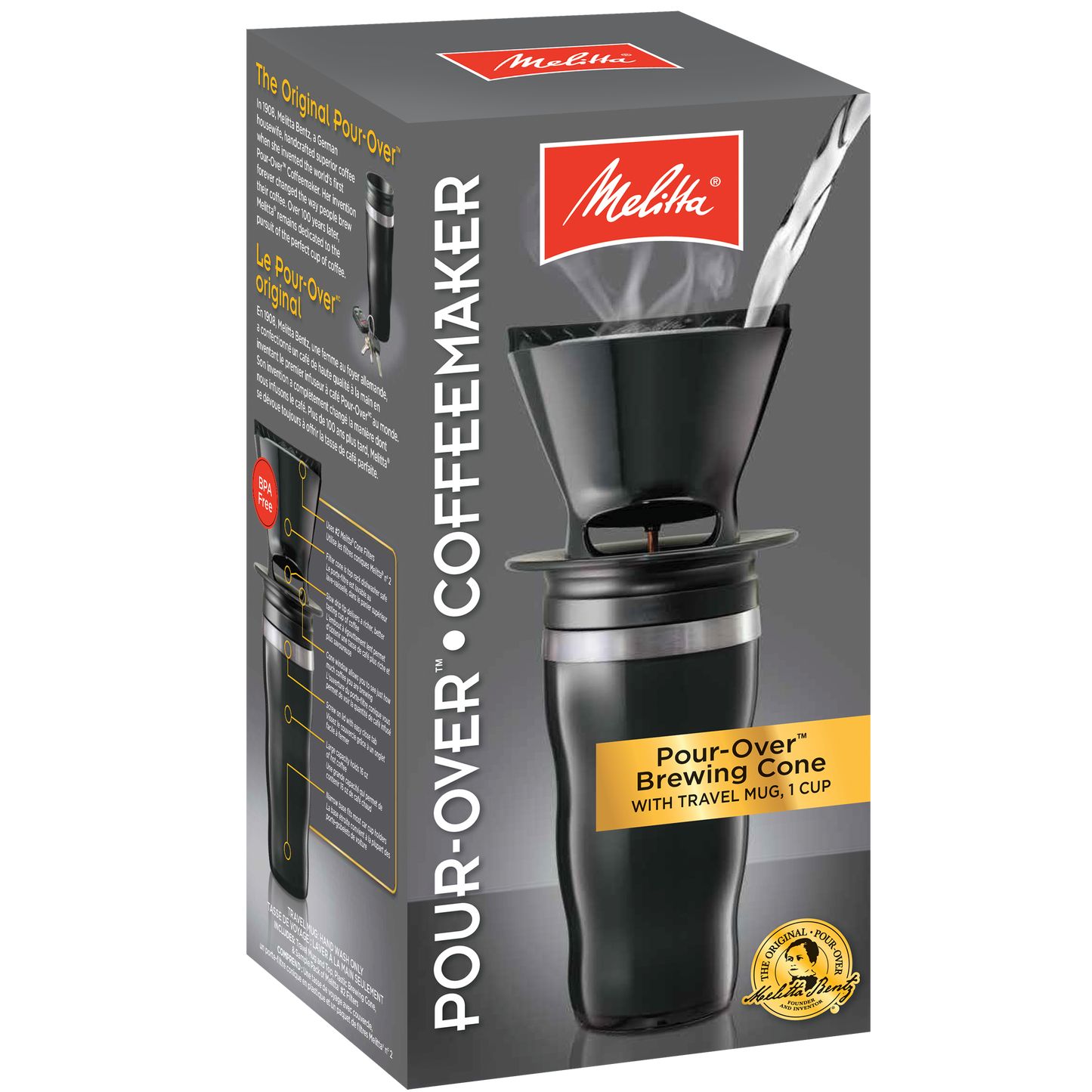 1-Cup Pour-Over Coffee Brew Cone & Travel Mug Set - Black