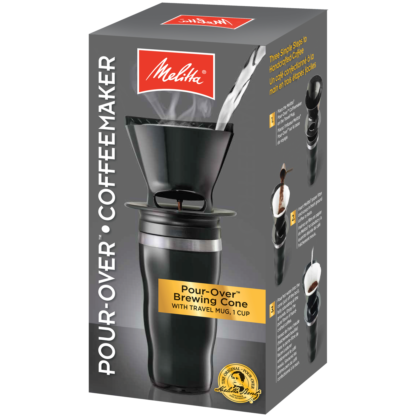 1-Cup Pour-Over Coffee Brew Cone & Travel Mug Set - Black