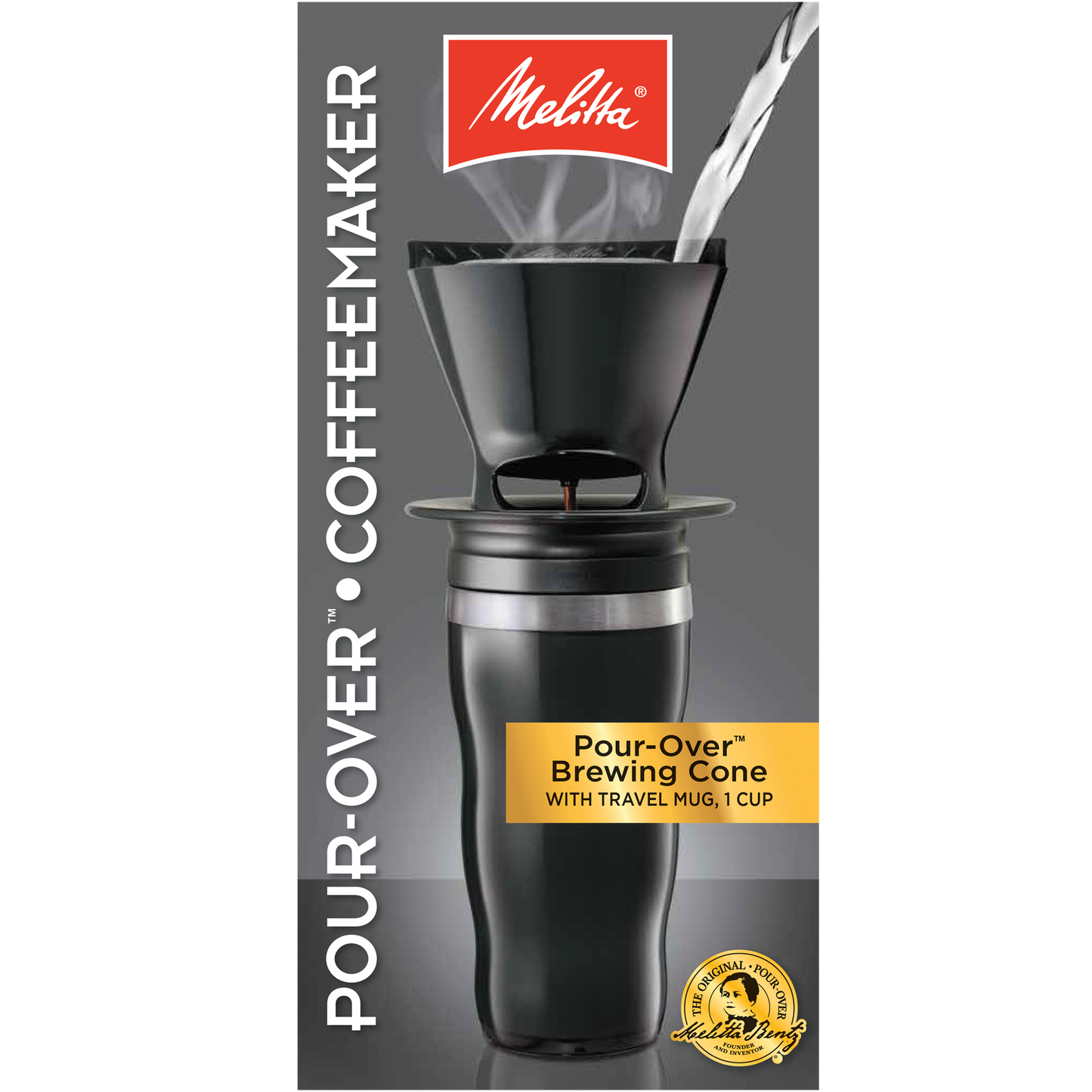 1-Cup Pour-Over Coffee Brew Cone & Travel Mug Set - Black