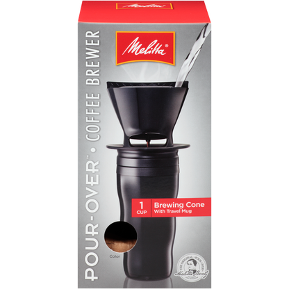 1-Cup Pour-Over Coffee Brew Cone & Travel Mug Set - Black