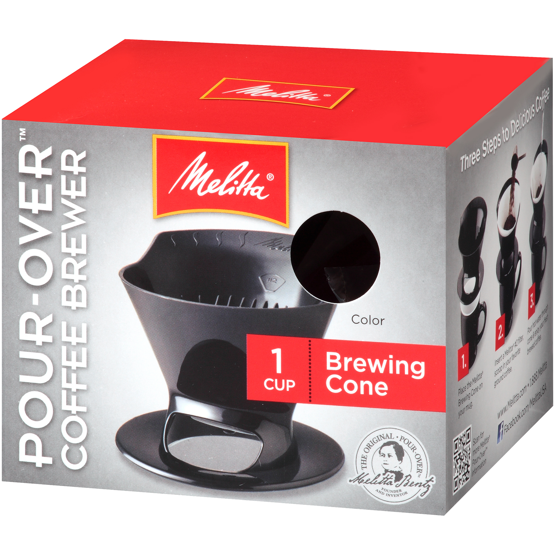 1-Cup Pour-Over Coffee Brew Cone - Black