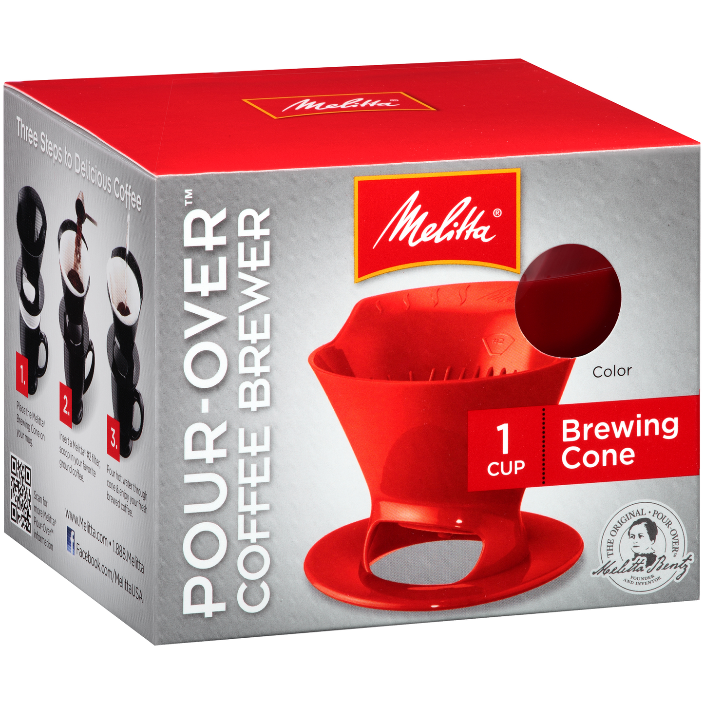 1-Cup Pour-Over Coffee Brew Cone - Red