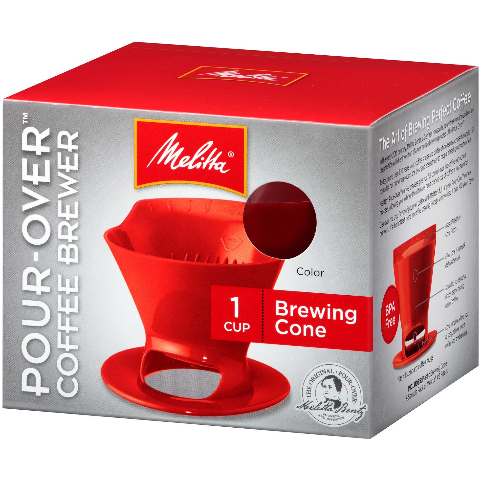 1-Cup Pour-Over Coffee Brew Cone - Red