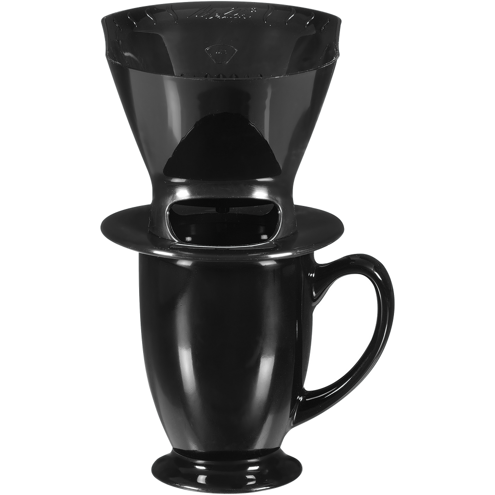 1-Cup Pour-Over Coffee Brew Cone & Ceramic Mug Set - Black