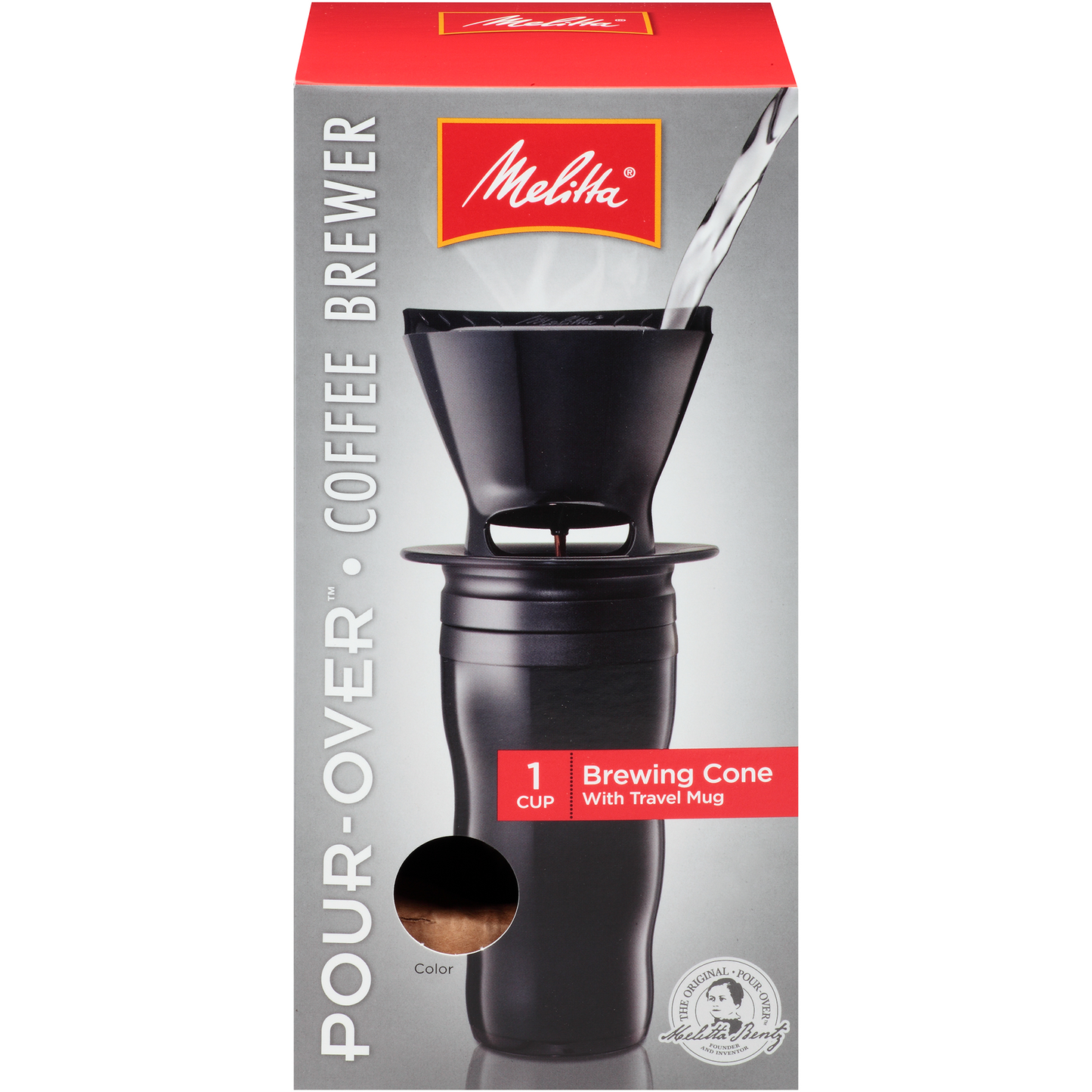 1-Cup Pour-Over Coffee Brew Cone & Travel Mug Set - Black