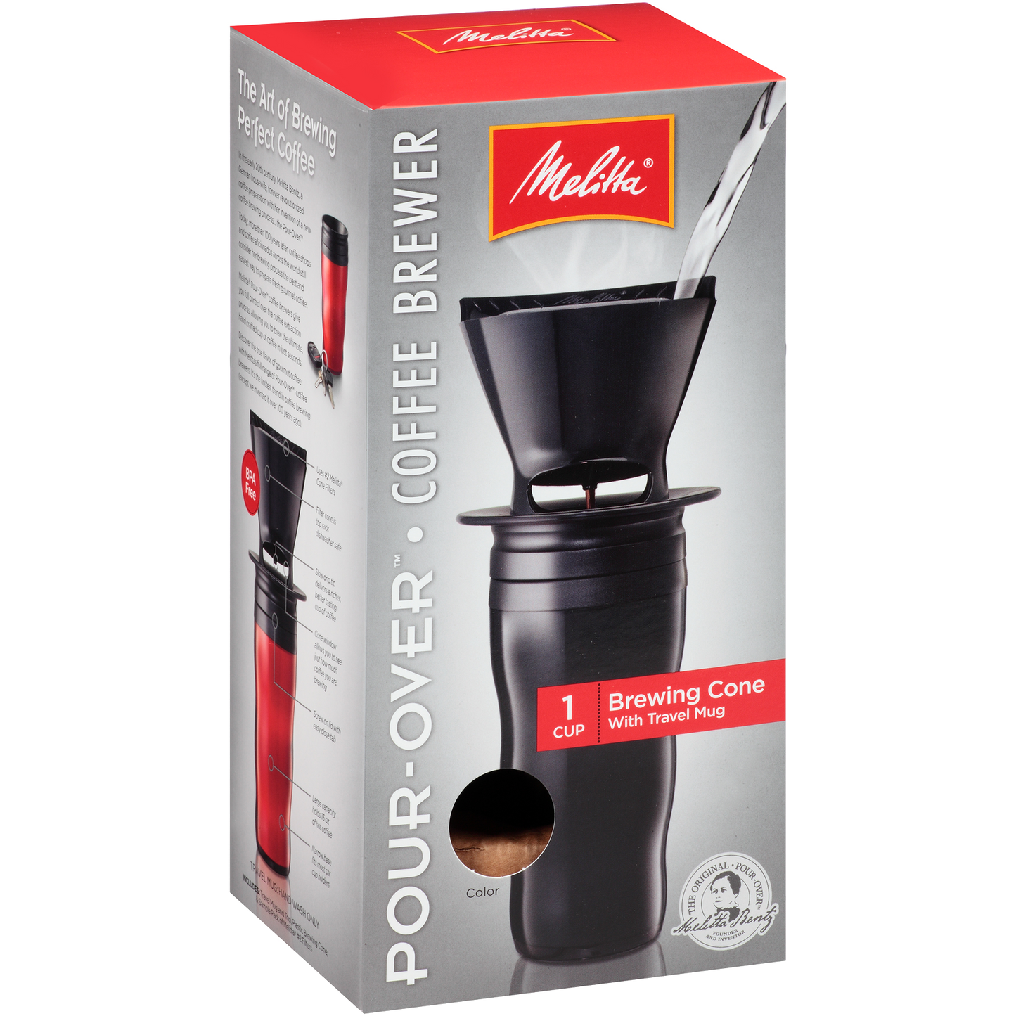 1-Cup Pour-Over Coffee Brew Cone & Travel Mug Set - Black