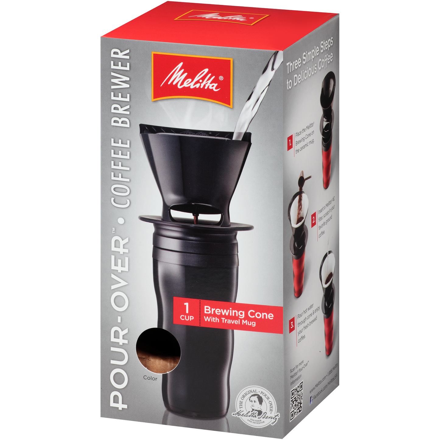 1-Cup Pour-Over Coffee Brew Cone & Travel Mug Set - Black