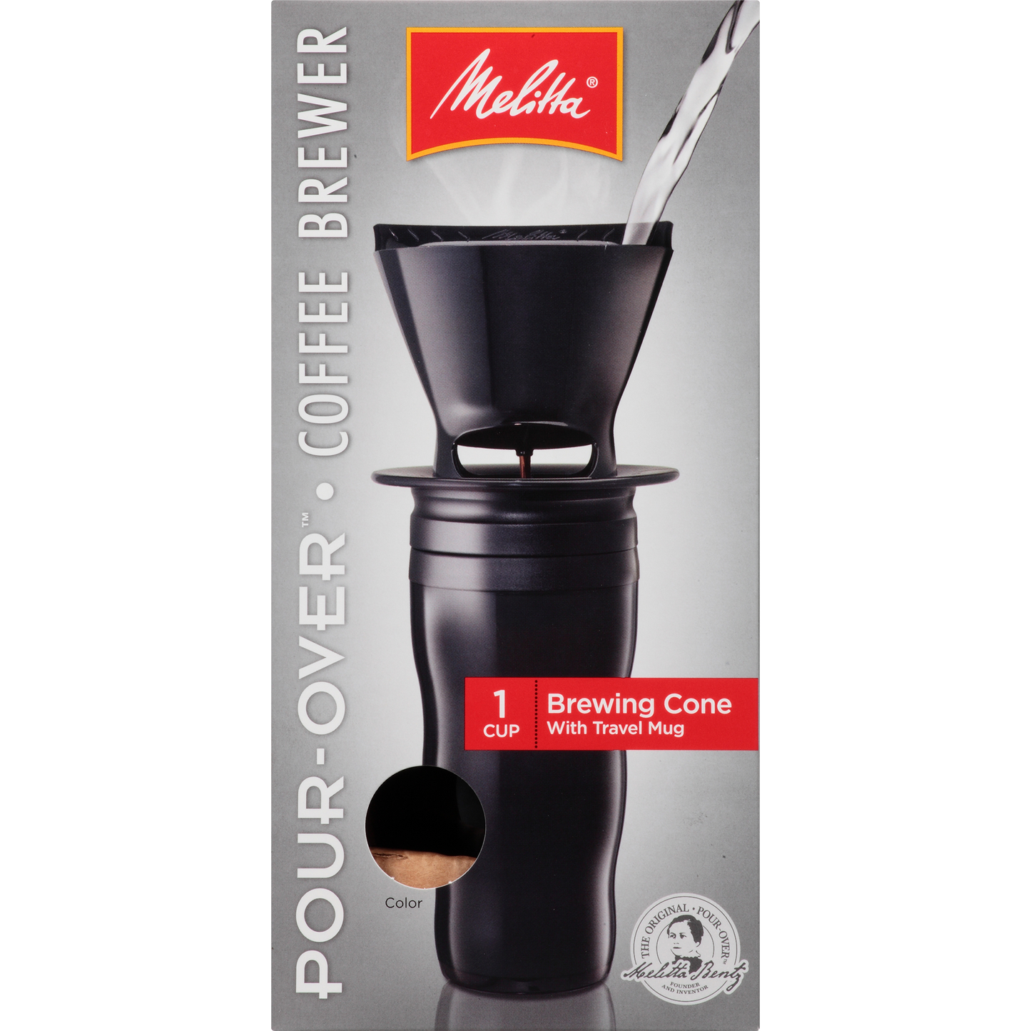 1-Cup Pour-Over Coffee Brew Cone & Travel Mug Set - Black